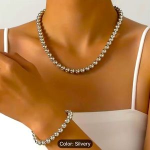 NEW! Gorgeous 925 Sterling Silver Bead Necklace with Matching Bracelet.